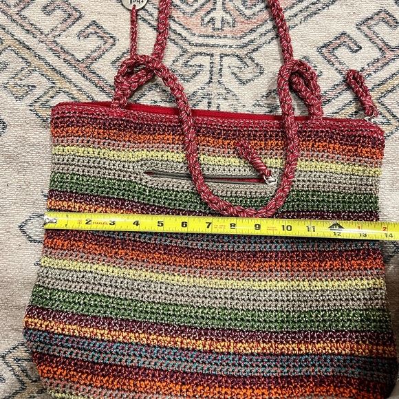 The Sak Rainbow Stripe Crochet Fall Harvest Colors Single Strap Bag Purse - Picture 6 of 6